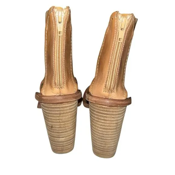 Free People Phoenix Heel Boot – Size 37 (7) Washed Leather, Natural Open Toe - Picture 7 of 11